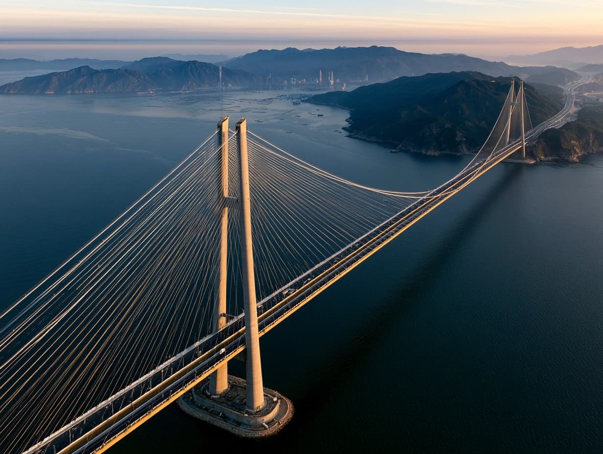 Monumental infrastructure project at dramatic late afternoon light — Golden Falcon International International Projects